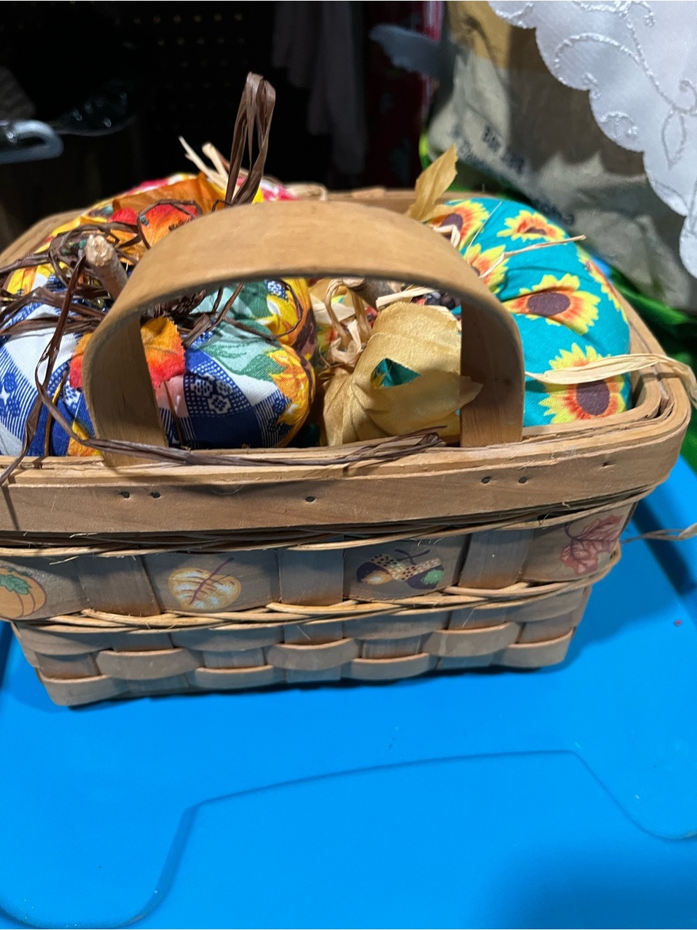Sunflower Fabric Pumpkin Basket - Multicolor Fall Centerpiece